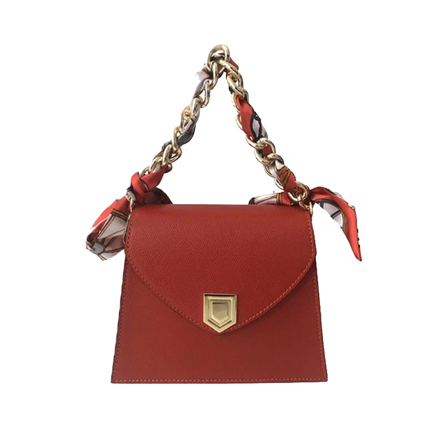 Red - Chain Handle Mini Handbag - Removable scarf