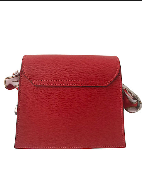 Red - Chain Handle Mini Handbag - Removable scarf